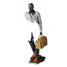 Famous modernist bronze garden cheap Africa black man statues with travel bag